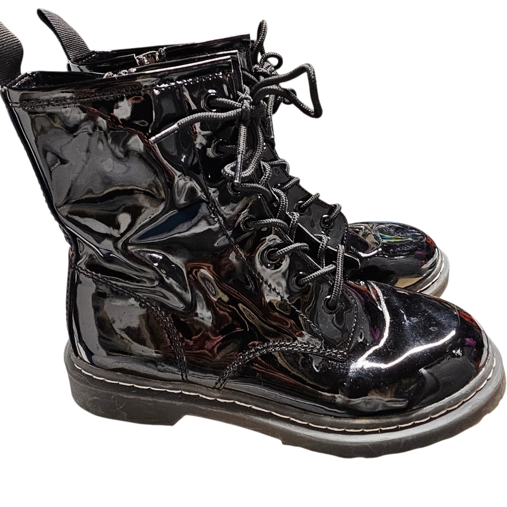 Wild Pair Moto Black Patent Leather Combat Boots